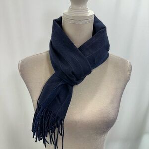 Wool Blend Blue Pinpoint Striped Scarf Unisex 60” Long Tassel
